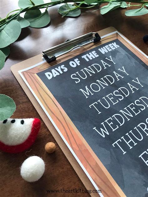 Days of the Week Chart PRINTABLE, Chalkboard, Preschool, Kindergarten