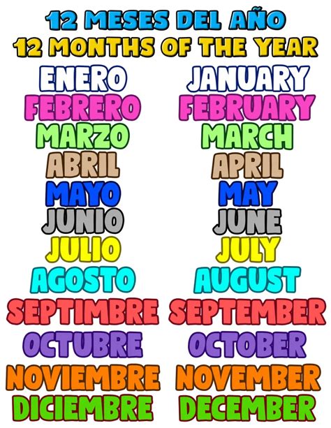 Months Of The Year English And Spanish Months In A Year Spanish