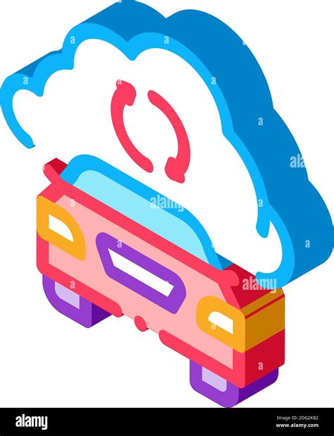 Smart Car Connection Cloud Isometric Icon Vector Illustration Stock