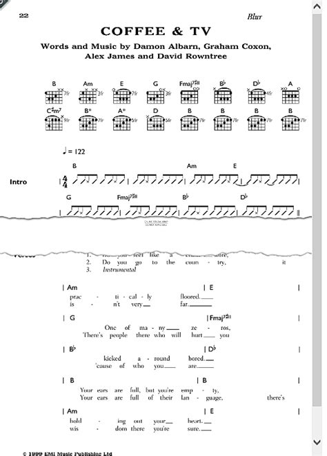 Coffee And Tv Songbook Mit Akkorden Pdf Noten Von Blur In Fbd 44273