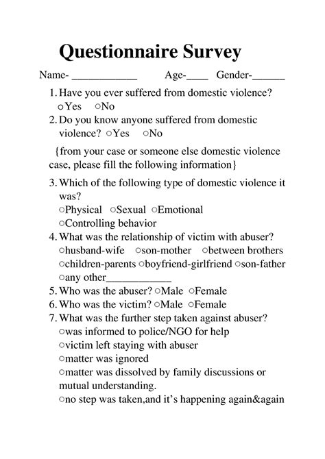 Questionnaire Survey Sociology Project Questions Questionnaire