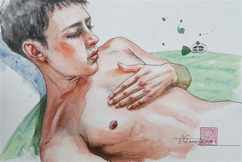 Watercolor Male Nude 20715 Painting By Hongtao Huang Fine Art America