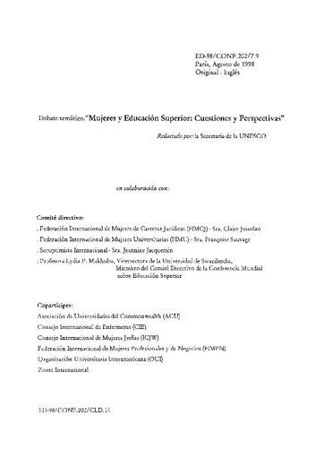 Mujeres Y Educación Superior Cuestiones Y Perspectivas Debate Temático