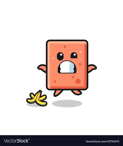 Brick cartoon is slip on a banana peel Royalty Free Vector