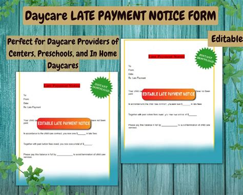 Daycare LATE PAYMENT NOTICE Form Editable Perfect For Daycare