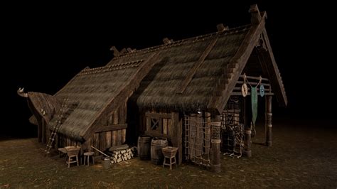 3d Model Viking Medieval House 03 With Interior And Props Vr Ar Low