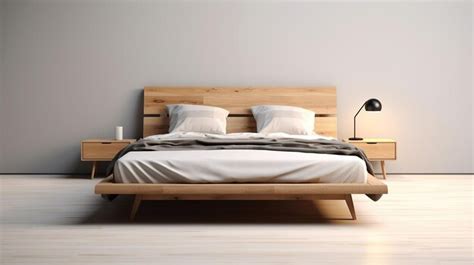 Premium AI Image | Bed front view light wood and white Generative AI