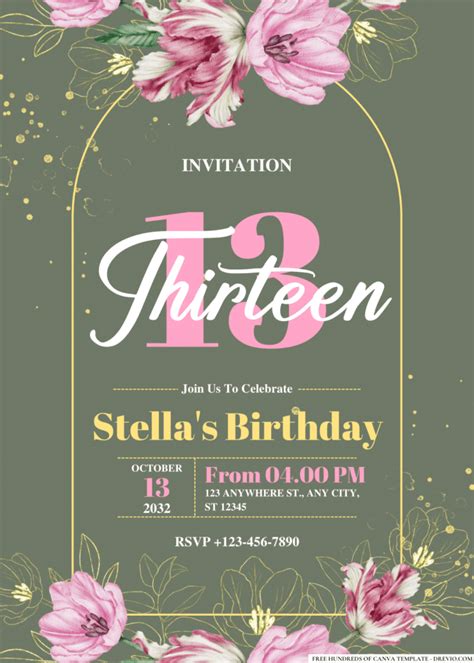 FREE PDF Invitation Watercolor Floral Botanical Pink Tulip Birthday