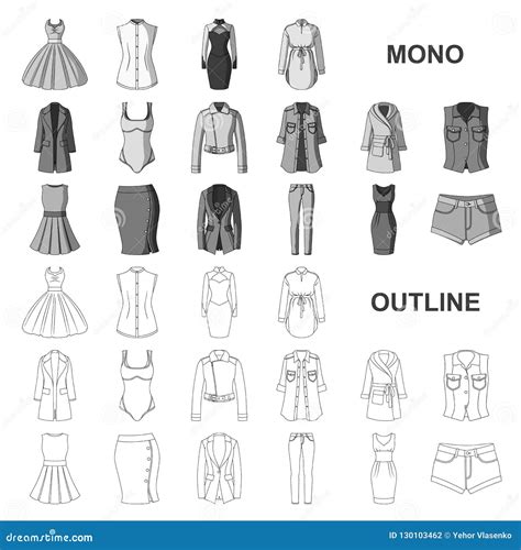 Women Clothing Monochrom Icons In Set Collection For Design Clothing