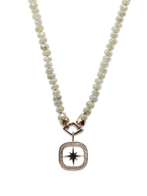 Sydney Evan Kt Yellow Gold Starburst Diamond And Prehnite Necklace