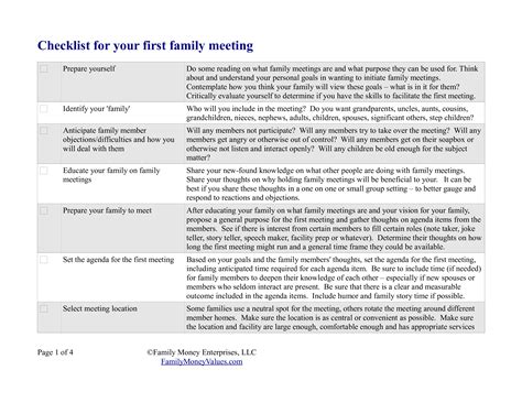 Family Meeting Checklist | Templates at allbusinesstemplates.com