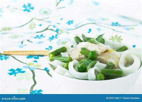 Chicken And Peas Laksa With Mint Leaves Stock Photo Image Of Leaves