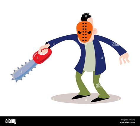 Murderer Hold Chainsaw Cute Halloween Cartoon Characters Vector