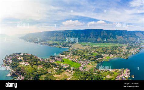 Aerial Lake Toba And Samosir Island View From Above Sumatra Indonesia