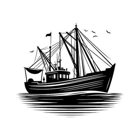 Fishing Boat Silhouette Vector Illustration Isolated On A White