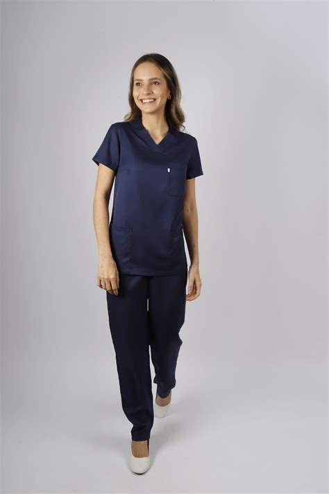 Scrub Azul Marinho Feminino Manga Curta 5378 Branco Inverso