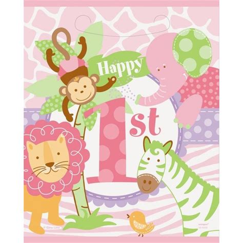 Girls Safari 1st Birthday Loot Bags Pack Of 8 Party Supplies Who