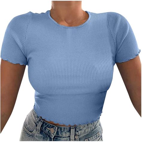 Sannysis Damen Bauchfrei Oberteile T Shirts Kurzarm Crop Top Kurz