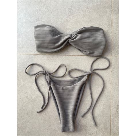 Cập Nhật màu mới Bikini mảnh viền sọc cúp ngực màu hồng baby đơn giản Bikini gu tây