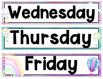 Hot Air Balloon Watercolor Classroom Theme Calendar Set Tpt