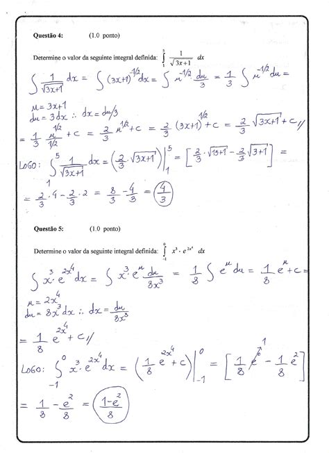 Gabarito A Cet N C Lculo Integral Uma Vari Vel C Lculo