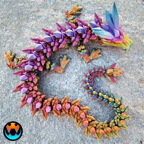 D File Crystal Dragon Articulating Flexi Wiggle Pet Print In Place