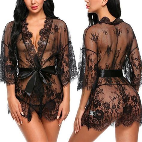 Women Lace Kimono Robe Lingerie Mesh Nightgown Sexy Lingerie And Lace Chemise Price