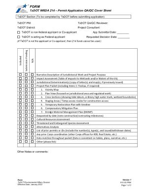 Fillable Online Ftp Txdot Qa Qc Cover Sheet Permit App V Final