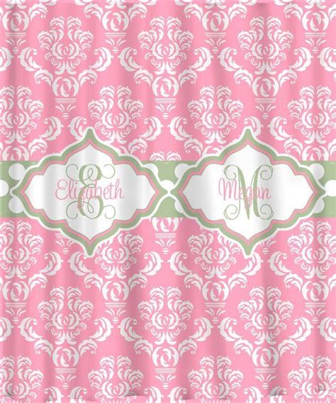 Custom Personalized Damask Shower Curtain Shown In Pink White And