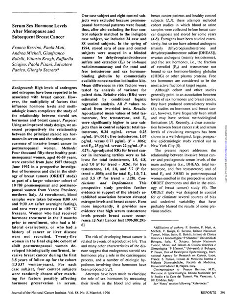 PDF Serum Sex Hormone Levels After Menopause And Subsequent Breast Cancer