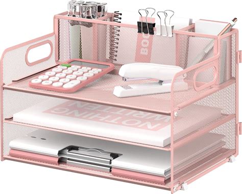 Supeasy Tier Desk Organizer With Handle Pen Holders Mesh Paper