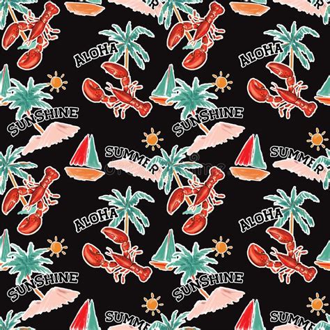 RED Lobster Seamless Pattern Drawing Illustration Of Lobster V Stock