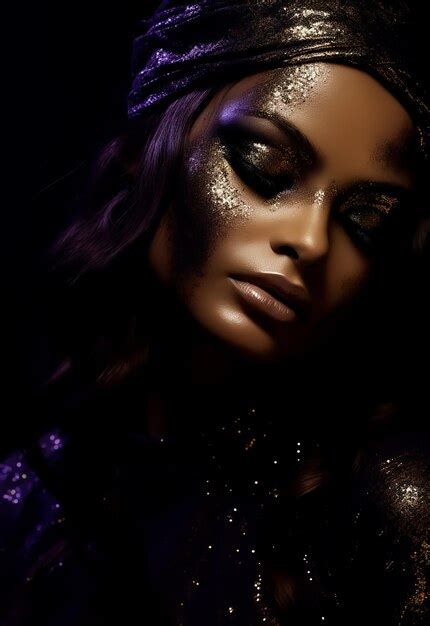 Premium AI Image | fashion model in golden glitter face makeup creative ...