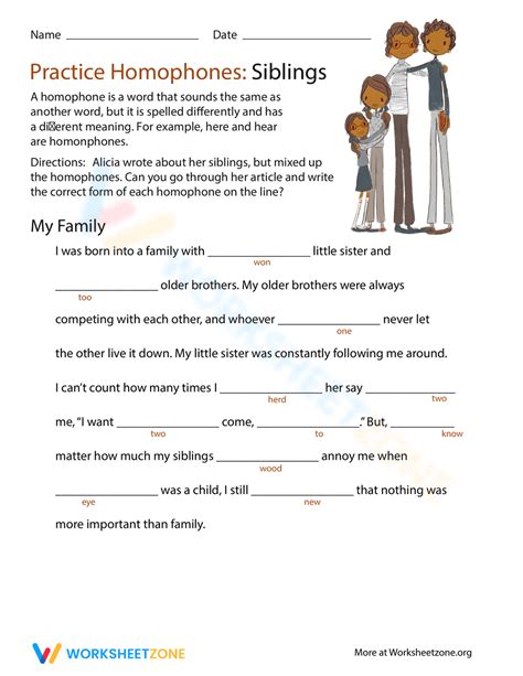 Practice Homophones Siblings Worksheet