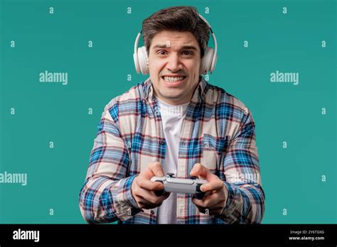 Mature S Man Playing Online Video Game On Console Tv With Joystick E Sport Stock Photo Alamy