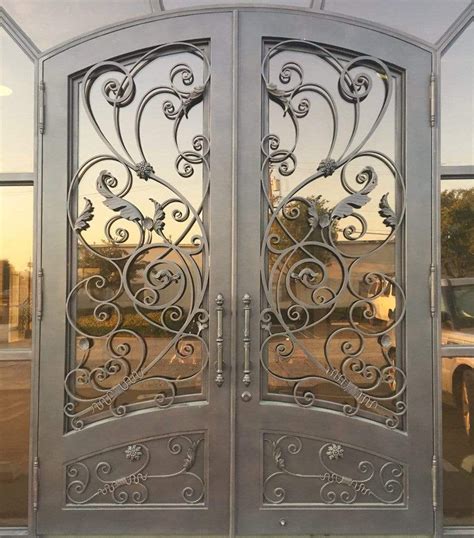 Iwd Thermal Break Beautiful Wrought Iron Double Door Cid 028 Luxury Scrollwork Arched Top Clear