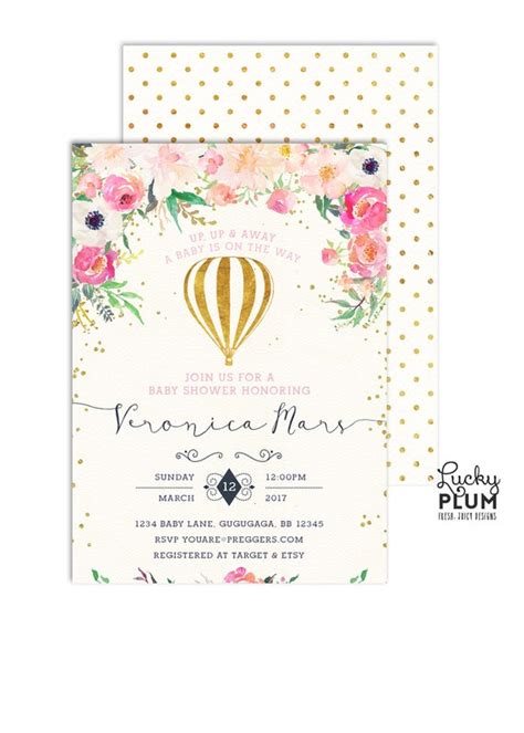 Hot Air Balloon Baby Shower Invitation Up Up And Away Baby Etsy