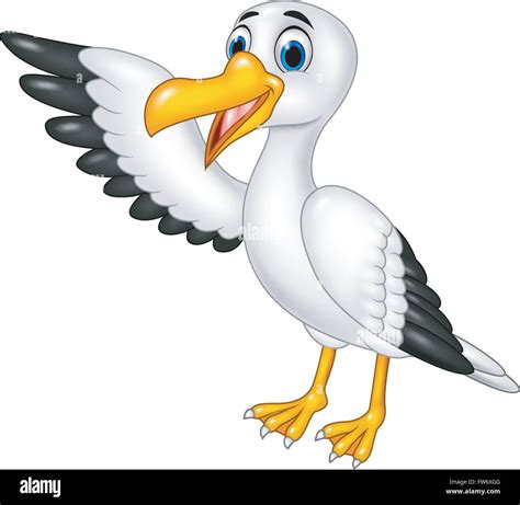 Cartoon funny seagull presenting isolated on white background Stock ...