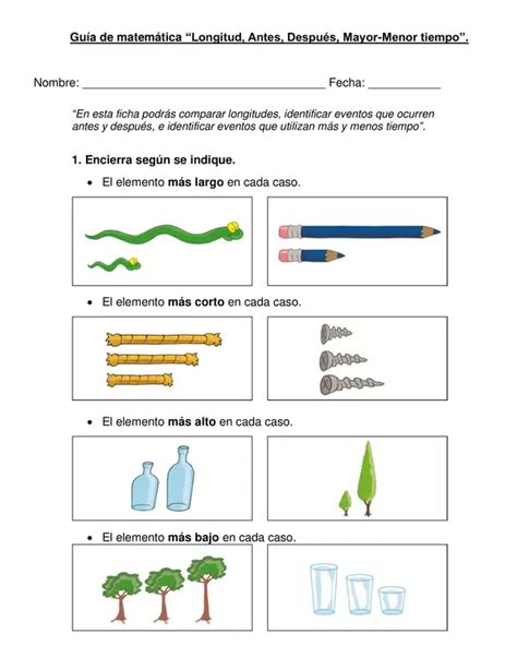Guía Longitud largo corto y temporalidad antes después más