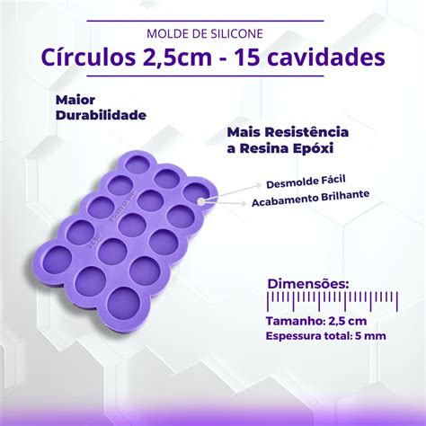 Molde De Silicone Redondo 2 5cm 15 Cavidades Resina Da Gabi Resina