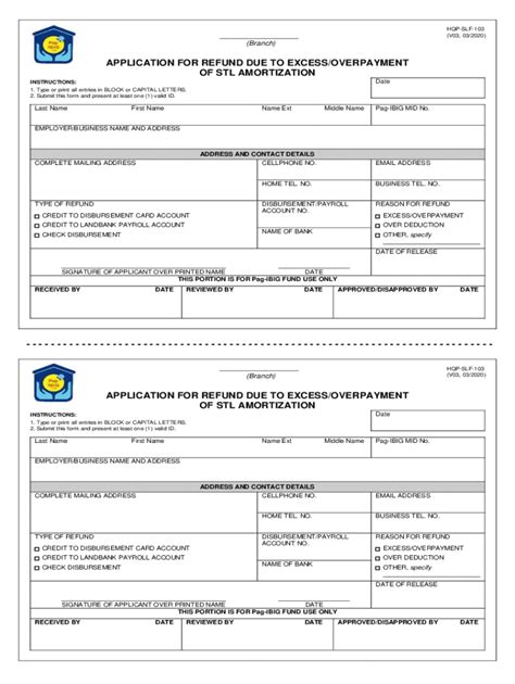 Fillable Online Pagibigfund Gov Application For Refund Due To Excess