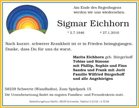 Traueranzeigen Von Sigmar Eichhorn Trauer In NRW De