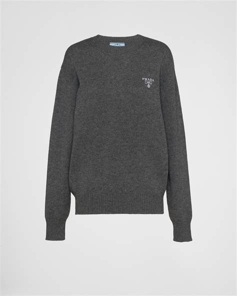 Slate Gray Cashmere Crew Neck Sweater Prada