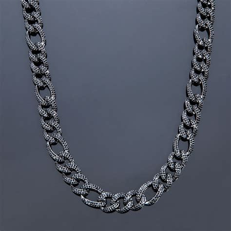 13mm Iced Figaro Chain In Black Gold Helloice Jewelry