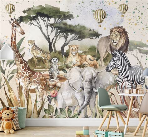 Papier Peint Safari Jungle Murale Animaux De La Jungle De La Etsy