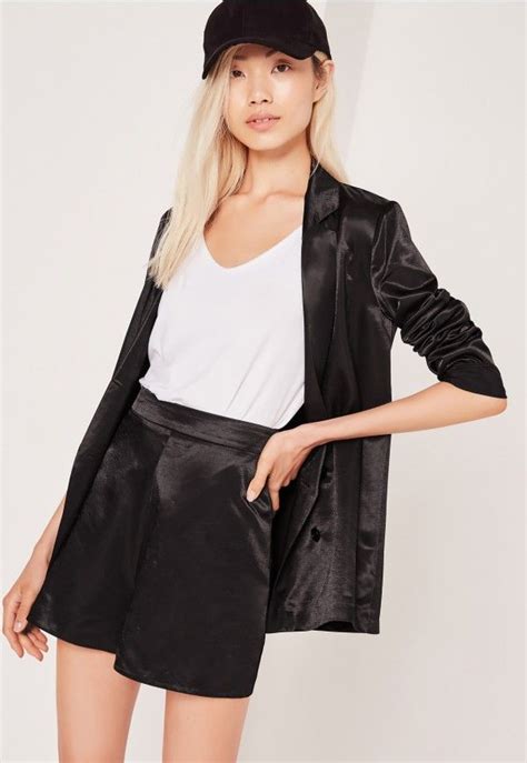 Missguided Premium Satin High Waisted Shorts Black Black High