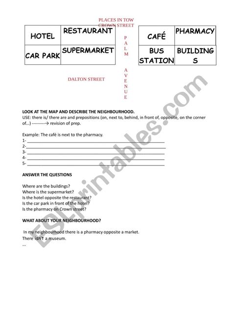 Places In Town And Prepositions Esl Worksheet By Silvanag