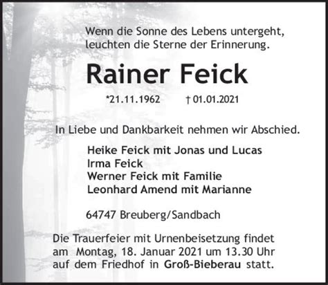 Traueranzeigen Von Rainer Feick Vrm Trauer De