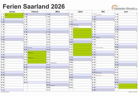 Ferien Saarland Ferienkalender Zum Ausdrucken