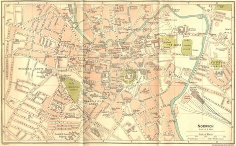 NORFOLK Norwich Town Plan 1924 Old Vintage Map Chart